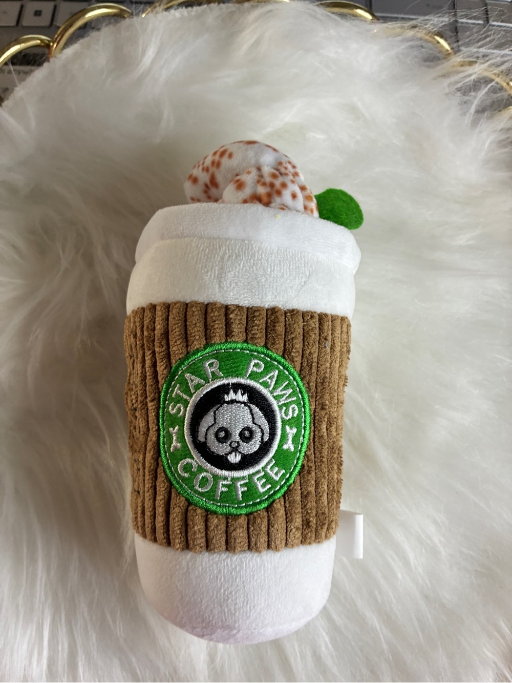 Star Paws Coffee Plush Pet Toy - Brown & White Puppy Latte